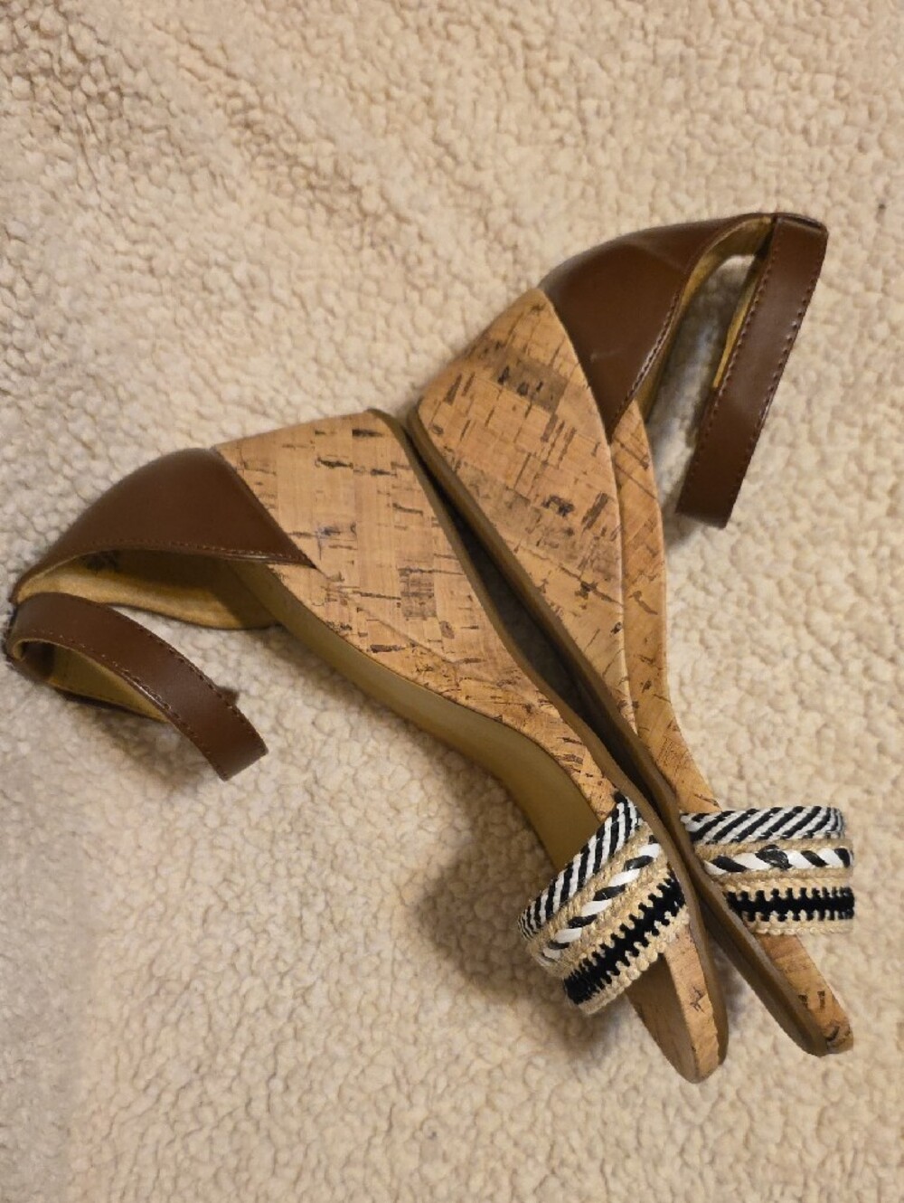 Naturalizer Cork Wedge Sandals Women's 8W Wide Brown Ankle Strap Comfort - Picture 4 of 6